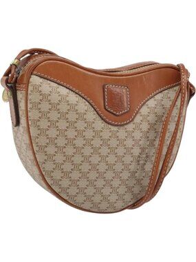 CELINE Macadam Canvas Shoulder Bag PVC Beige Gold
